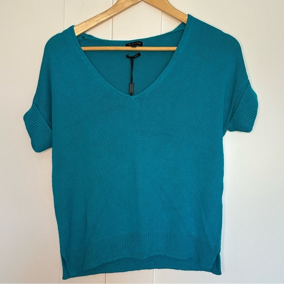 Massimo Dutti turquoise short sleeve sweater ribbed cuffed sleeves small viscose - Picture 1 of 8